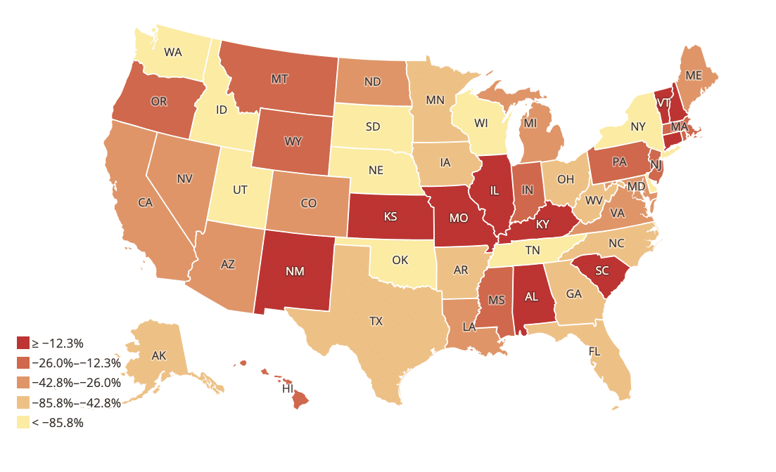 State Goverment Debt Map Sunbelt States Drowning In Debt While Midwest